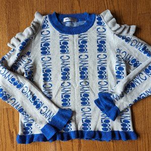 Women's 1995NYC Cut Out Shoulder Sweater Ruffle Sparkle Gray Blue Medium
